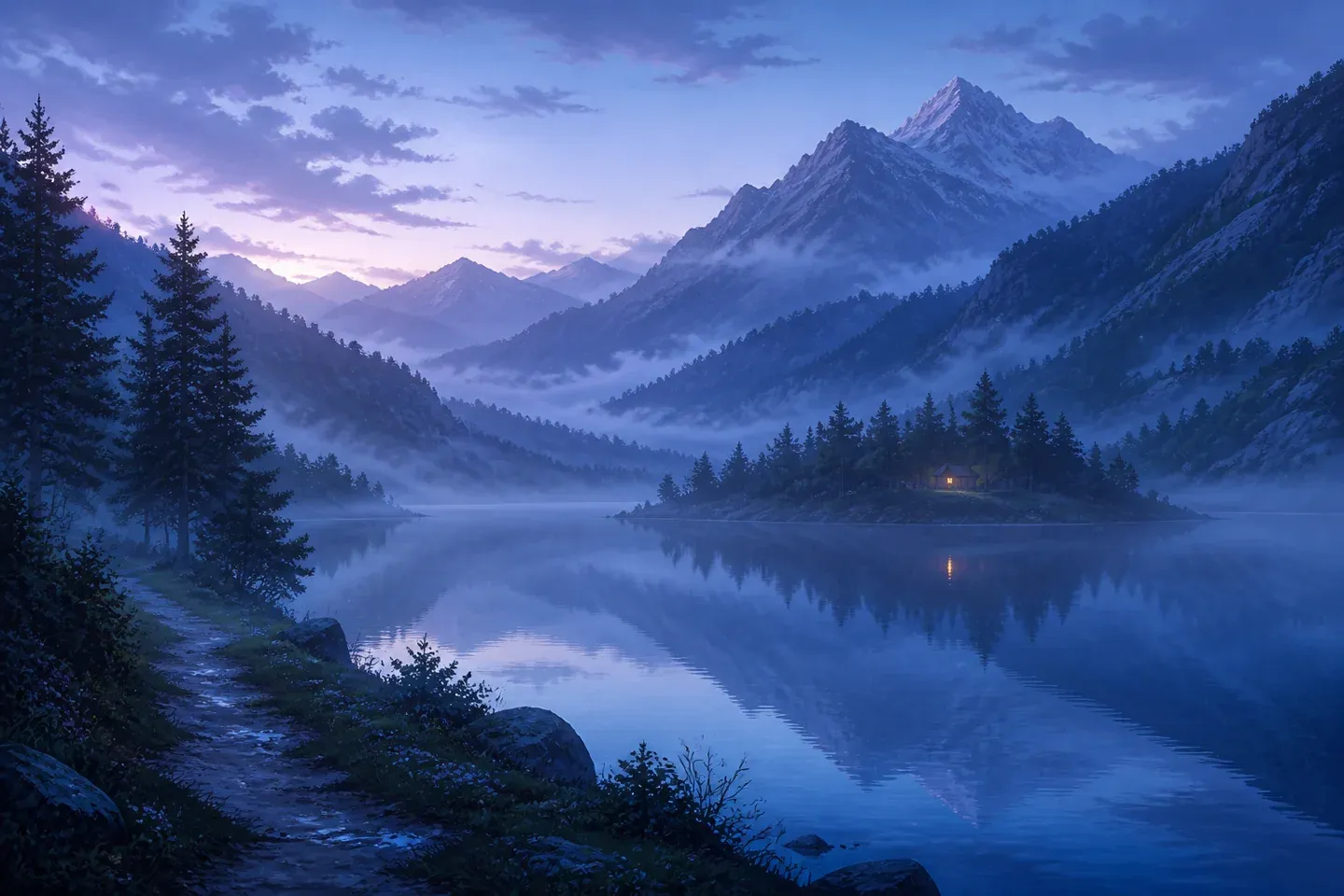编辑插画：mountain-lake-dawn