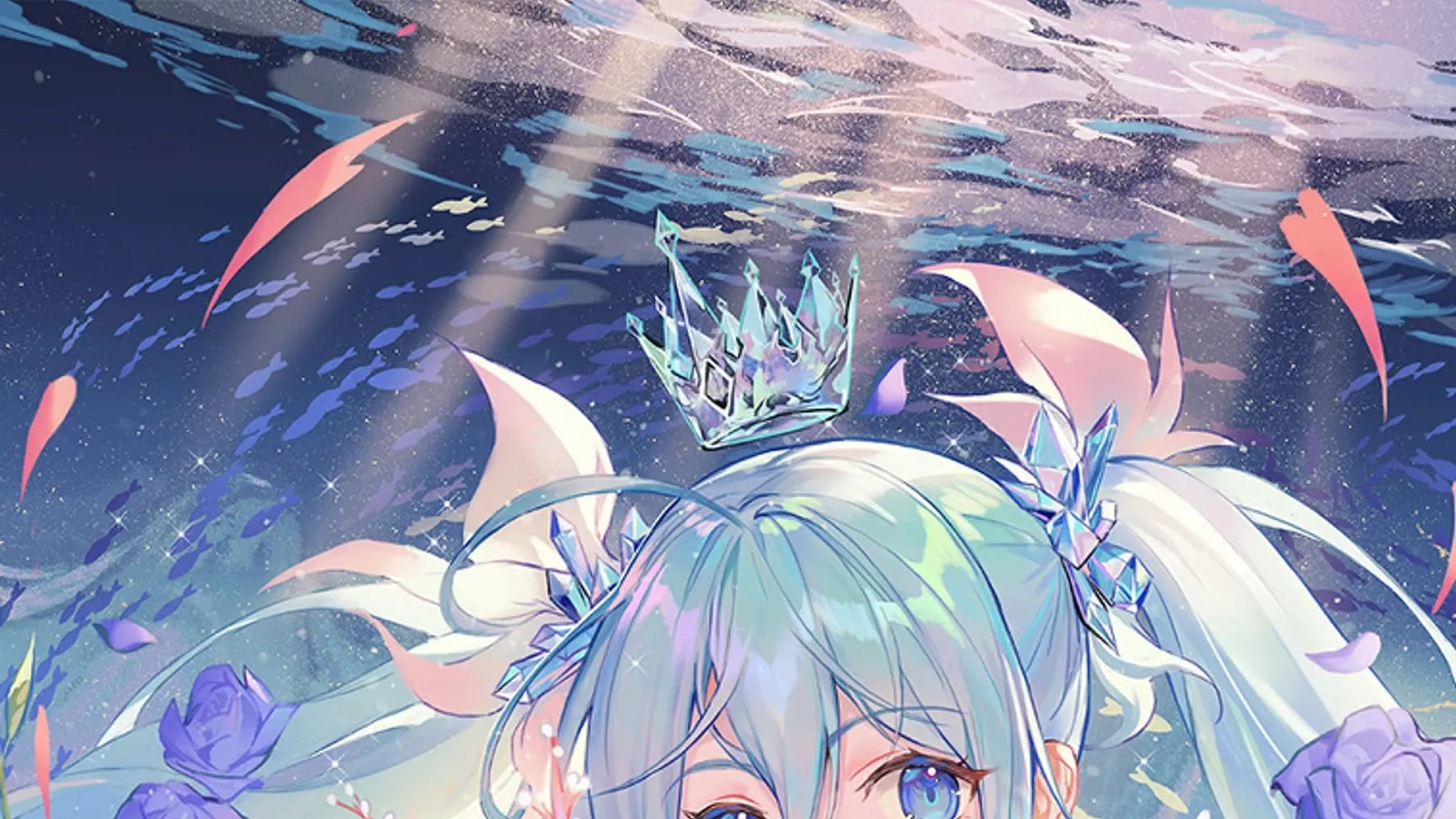 初音未来与花束的清透近景插画