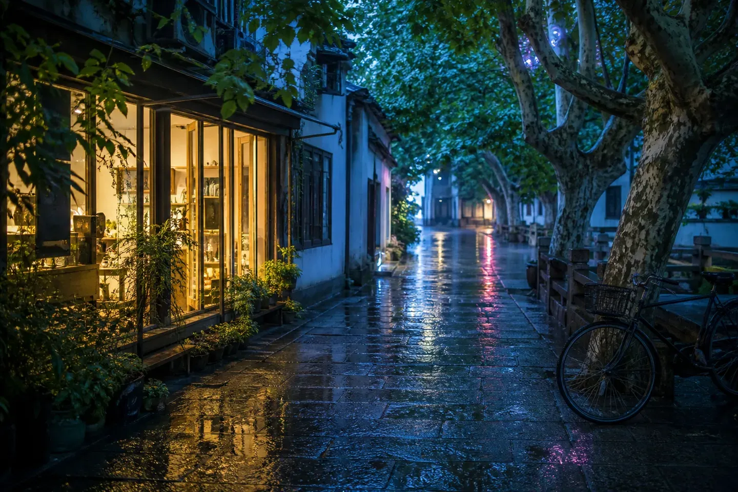 编辑插画：rainy-street-bluehour
